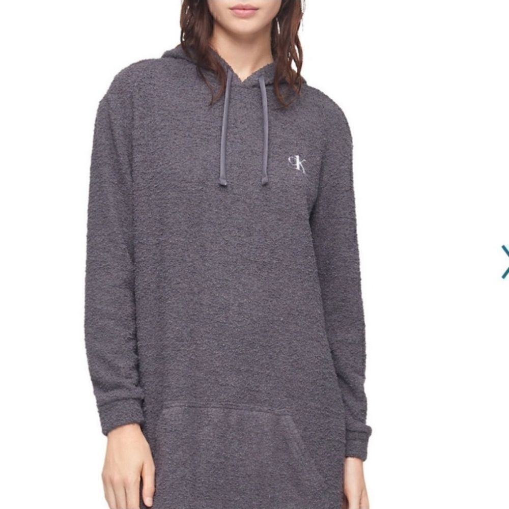 Calvin Klein Boulce Hoodie Dress with Pockets Sleep Lounge Sz SMALL NWT Grey - Picture 3 of 8